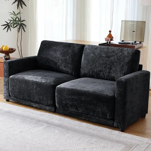 Vista 14 de Sofá modular de 79 pulgadas para sala de estar pequeña, sofá moderno en forma de L con otomana, juego de sofá de felpilla de 3 piezas para muebles