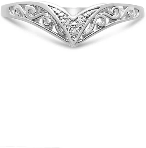 Vista 6 de Anillo de oro blanco de 10 quilates con filigrana y diamantes
