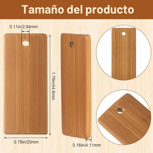 Vista 4 de ANCIRS 100 etiquetas rectangulares de madera para anillos de llavero