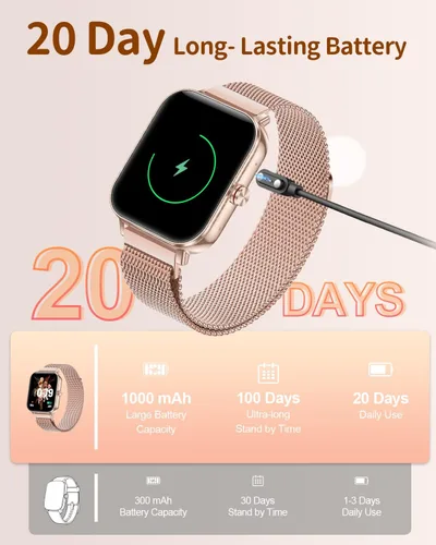 Vista 3 de Relojes inteligentes para mujer (Android/iPhone) batería de 20 días, 4 correas, rastreadores de fitness HD de 1.85 pulgadas con llamadas