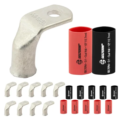Vista 119 de SELTERM 10 piezas - 1/0 AWG 1/2" pasador - lengüetas de batería dobladas a 90° - conectores de terminal de anillo con 12 piezas de tubo Tapones