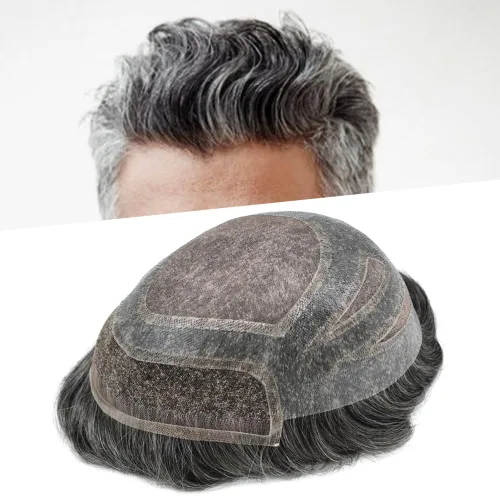 Vista 11 de Sistema de reemplazo de cabello humano para hombre, sistema de cabello fino mono para hombre, pelo de tupé recubierto de poliuretano para hombres