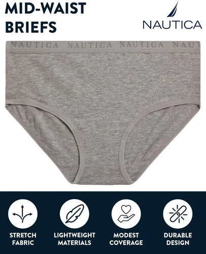 Vista 2 de Nautica Ropa interior para niñas, paquete de 10 calzones cómodos elásticos de algodón transpirable de cintura media para niñas (tallas 4-12)