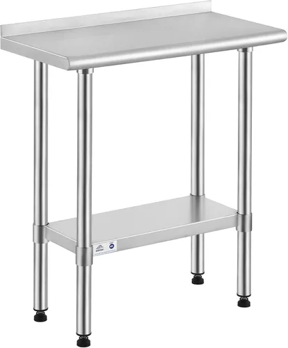 Vista 8 de ROCKPOINT Mesa de acero inoxidable para preparación y trabajo, 14x24 pulgadas; mesa de cocina comercial de metal NSF resistente con estante inferior