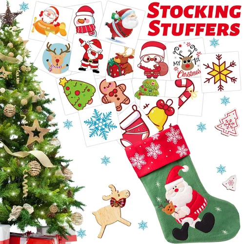 Vista 4 de 240 tatuajes temporales de Navidad para niños, calcomanías de tatuajes impermeables de seguridad a granel, rellenos de calcetines, la mejor opción