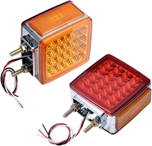 Vista 9 de Astra Depot 1 par de luces de cara doble de 24 LED de 3 pulgadas redondas, rojas/ámbar/blancas con lente transparente, para guardabarros SEMI CAMIÓN