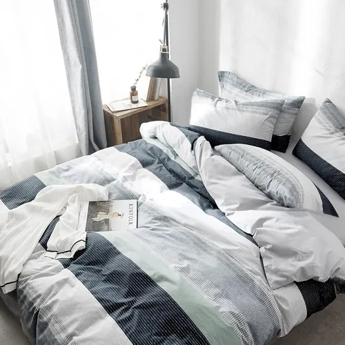 Vista 35 de VCLIFE - Juego de funda de edredón de algodón para cama individual, matrimonial, Queen, King, moderno, geométrico, juego de ropa de cama gris