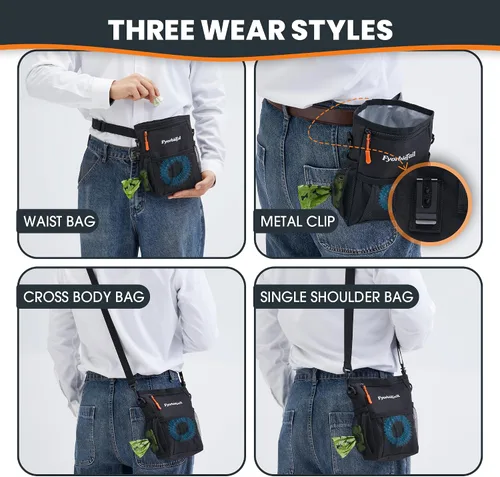 Vista 4 de Bolsa de golosinas para perros, bolsa de entrenamiento impermeable para perros de 4 tazas, manos libres, 3 formas de llevar, cierre magnético