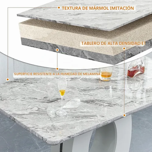 Vista 5 de gopop Mesa de comedor de altura de barra, mesa de comedor de mármol para mesa texturizada marmolizada de 6,1.77 pulgadas de grosor con base de MDF