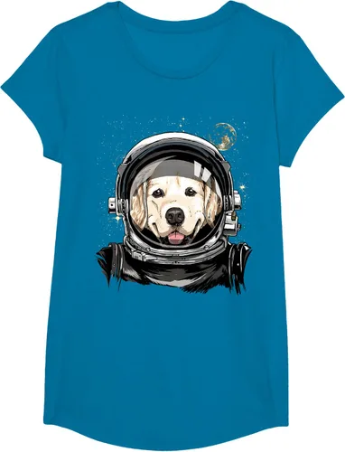 Vista 81 de Camiseta para amantes de los perros de los astronautas del espacio exterior Golden Retriever Lover, Negro