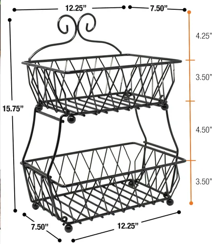 Vista 4 de Sorbus Soporte de exhibición de cesta de frutas, 2 niveles, para almacenamiento de verduras, frutas y pan para cocina, baño, rectangular de metal