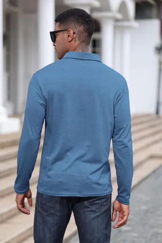 Vista 4 de Polo de algodón clásico de manga larga con botones térmicos y bolsillo para hombre