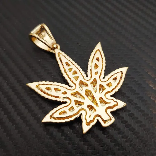 Vista 6 de Colgante de hoja de marihuana Hip Hop y collar de cadena de aleación de gargantilla cubana de 18 pulgadas con cerradura de caja helada, chapado
