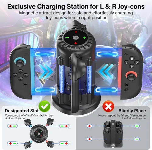 Vista 4 de Switch-2-Joycon-Charger - Base de carga para Nintendo Switch 2 JoyCon 2025, luz LED magnética y de burbujas, estación de carga rápida para Nintendo