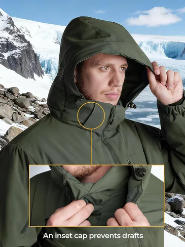 Vista 6 de Men's Winter Insulated Coat Warm Water Resistant Skiing Parka Jacket Fleece Lined Detachable Hood 7 Pockets Work Coat