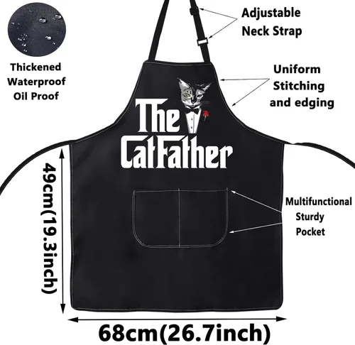Vista 2 de WZMPA Divertido delantal de cocina Catfather con bolsillos, regalo para papá y gato, delantal ajustable para cocinar, hornear, asar a la parrilla