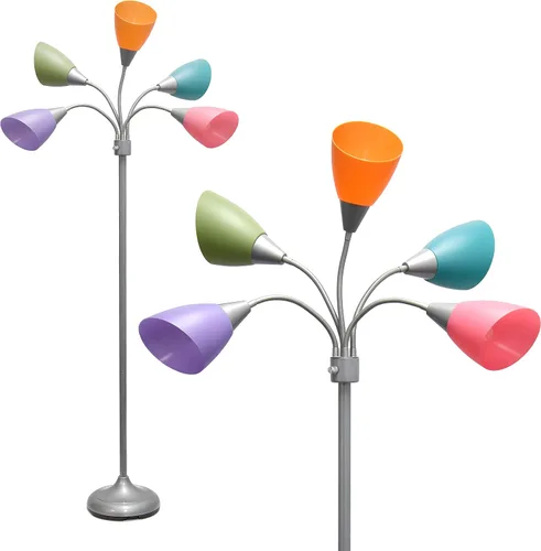 Vista 10 de Simple Designs LF2006-BAW 67" Lámpara de pie contemporánea con múltiples cabezales Medusa de 5 luces, lámpara de pie ajustable de cuello de cisne
