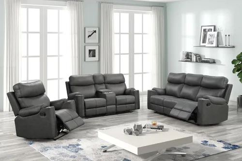 Vista 6 de Betsy Furniture 8007 - Juego de sofá reclinable de microfibra para sala de estar (Gris, Sofá + Sillón reclinable)