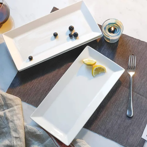 Vista 5 de Sweese Bandeja de porcelana rectangular de 12 pulgadas para sushi, carne, postres, pasteles, plato blanco para servir restaurante, banquete, fiesta