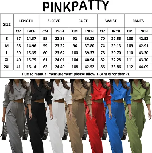 Vista 3 de Conjunto de 2 piezas para mujer, estilo casual, para negocios, chaqueta corta, ligero, frente abierto, pantalones para mujer
