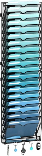 Vista 22 de 5 Tier Wall File Organizer, Metal Holder with Bottom Hooks Negro