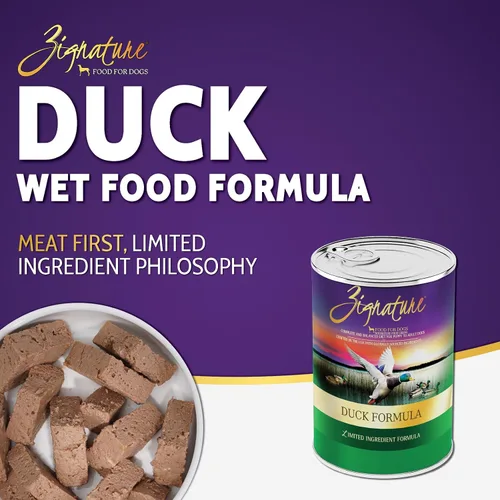 Vista 2 de Zignature Duck Formula - Comida húmeda para perros de 13 onzas, caja de 12
