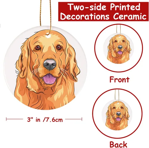 Vista 2 de Adornos dorados para árbol de Navidad de retriever, adornos colgantes de automóvil para amantes de los perrievers, regalo de decoración colgante