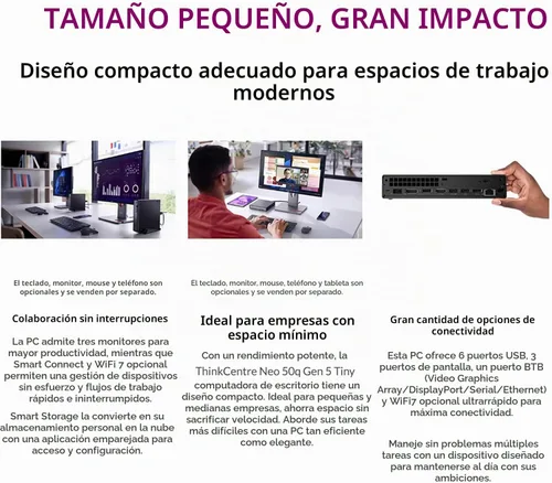 Vista 6 de Lenovo ThinkCentre neo 50q Gen 5 Mini PC de sobremesa, Intel Core i5-13420H de 8 núcleos, 16 GB DDR5 RAM, 1 TB SSD, WiFi 6E, Bluetooth 5.3, pantalla