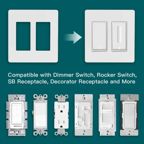 Vista 3 de TREATLIFE Placas de pared decorativas sin tornillos, placa de interruptor de luz de 2 segmentos de tamaño estándar, cubiertas de tomacorrientes