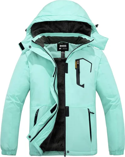 Vista 10 de Skieer - Chaqueta de esquí impermeable para mujer, abrigo cálido de invierno con forro polar para snowboard Negro