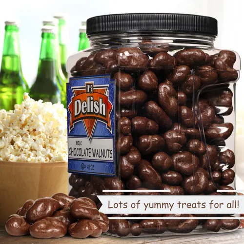 Vista 6 de It's Delish, recipiente jumbo de 48 onzas cubiertas de chocolate con leche, nueces a granel, nueces a granel, chocolate dulce y crujiente, lácteos