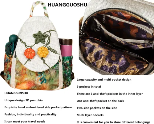 Vista 92 de HUANGGUOSHU Mochila de algodón tejida de algodón bohemio con bordado de lona estilo bohemio con múltiples bolsillos retro linda mochila cartera