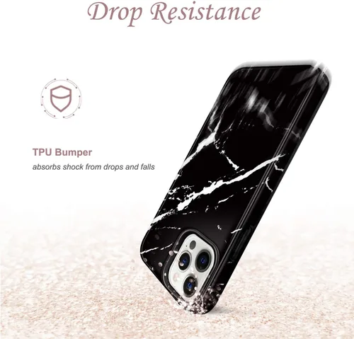 Vista 5 de Compatible con iPhone 12 Pro Funda iPhone 12 Funda de mármol delgada a prueba de golpes TPU suave goma silicona funda funda de teléfono negro