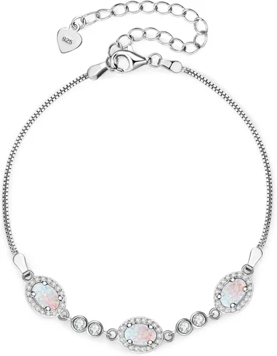 Vista 7 de Sterling Silver Opal Bracelet for Women, Dainty Opal Link Bracelet October Birthstone Jewelry Gifts for Her Birthday Anniversary Christmas