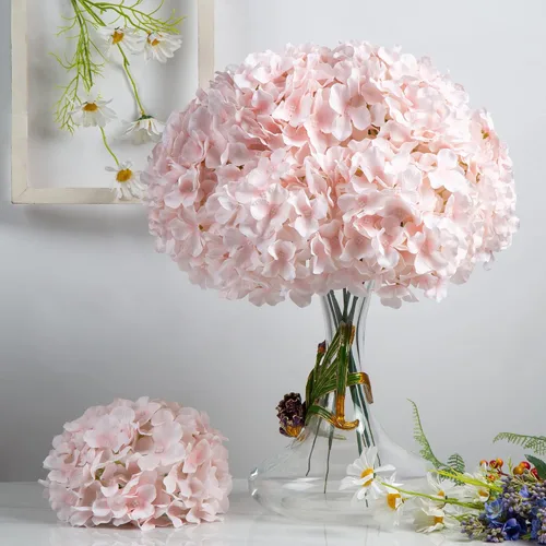 Vista 4 de DuHouse Hortensias artificiales de seda con tallos, hortensias falsas para bricolaje, centro de mesa de boda, decoración del hogar, paquete de 6