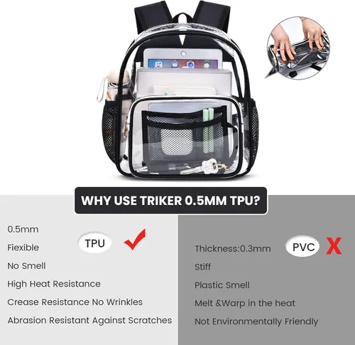Vista 2 de BYXEPA Mini mochila transparente aprobada para estadios, resistente de 12 x 12 x 6 pulgadas, Negro -, Mochilas Daypack