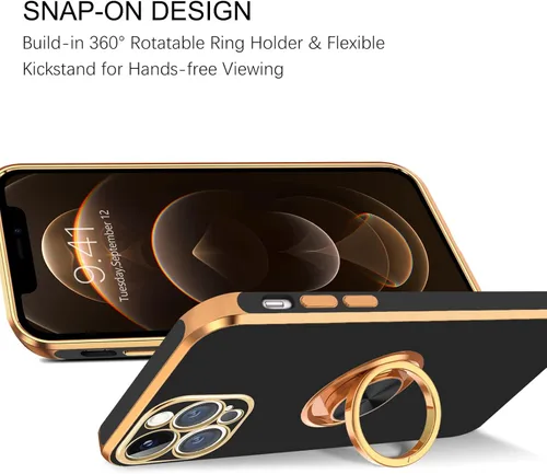Vista 5 de BENTOBEN Funda para iPhone 12 Pro Max, iPhone 12 Pro Max con soporte de anillo de rotación atril flexible de TPU a prueba de golpes, protección