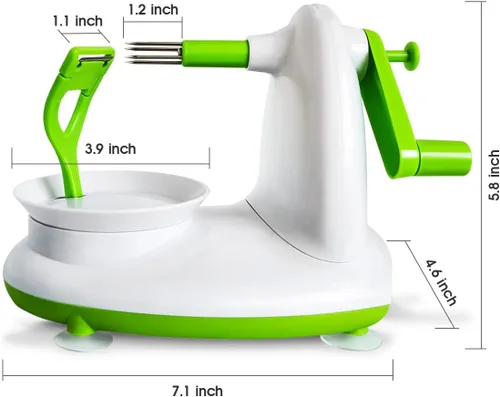 Vista 3 de Pelador y descorazonador de manzana mejorado para manzana, pera y cítricos, dispositivo de cocina giratorio manual, incluye 2 cabezales de repuesto