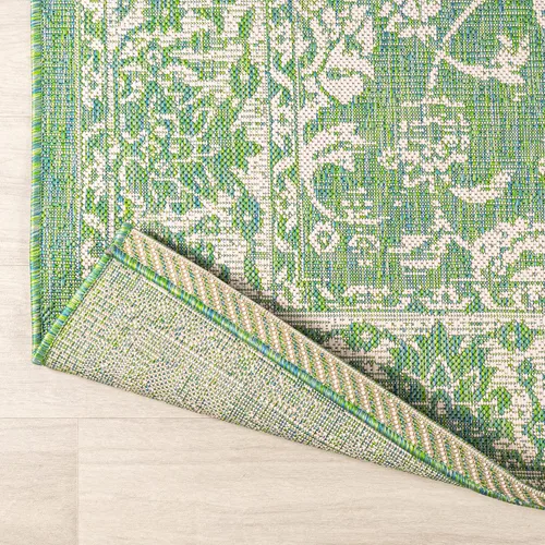 Vista 5 de JONATHAN Y Alfombra de pasillo floral tejida para interiores y exteriores 2X8, color crema/verde, tela bohemio texturizada para el patio trasero
