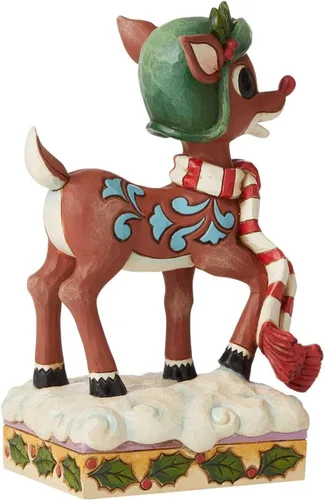 Vista 4 de Enesco Rudolph, el reno de nariz roja en sombrero de aviador y bufanda figura, Marrón