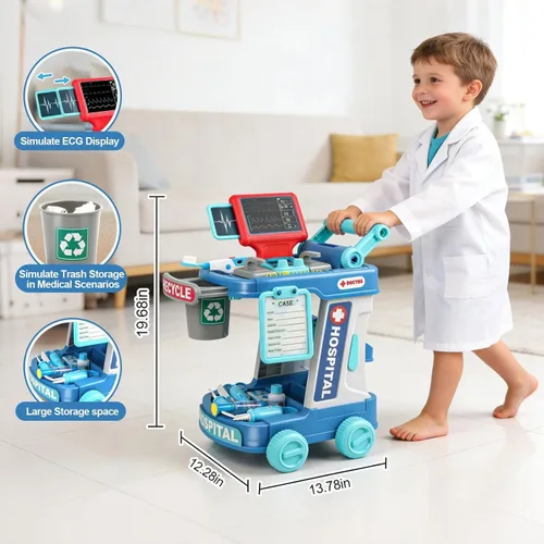 Vista 5 de Kit de médico para niños pequeños de 3 a 5 años, divertido juego de doctor para niñas de 2, 3, 4, 5 años, juguetes de vestir con carrito, disfraz