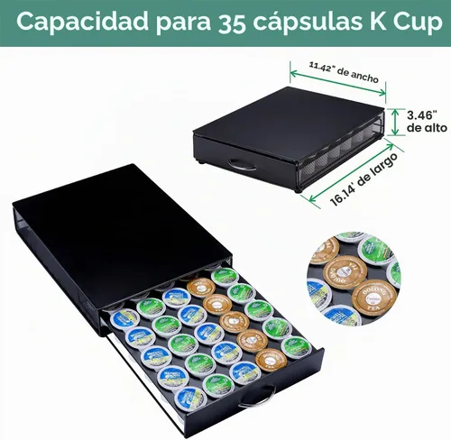 Vista 3 de ZCDCP Cajón para portavasos K, soporte para cápsulas de café para organizador de tazas K, cápsulas de café Keurig con 35 cápsulas, soporte de café K