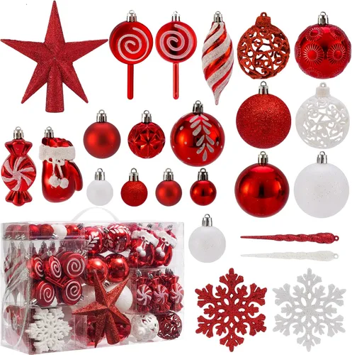 Vista 8 de Juego de adornos de bolas de Navidad irrompibles, 130 piezas de decoración para árbol de Navidad, surtido de bolas colgantes de Navidad a granel