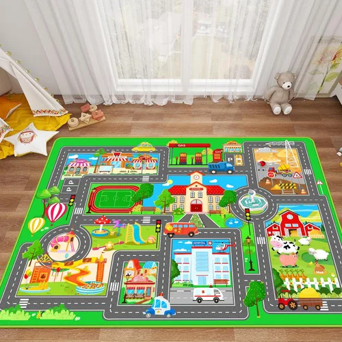 Vista 9 de Tapete de juego de automóvil para niños, alfombra para sala de juegos, alfombra de tráfico de ciudad, alfombra de juego para piso, alfombra de juego
