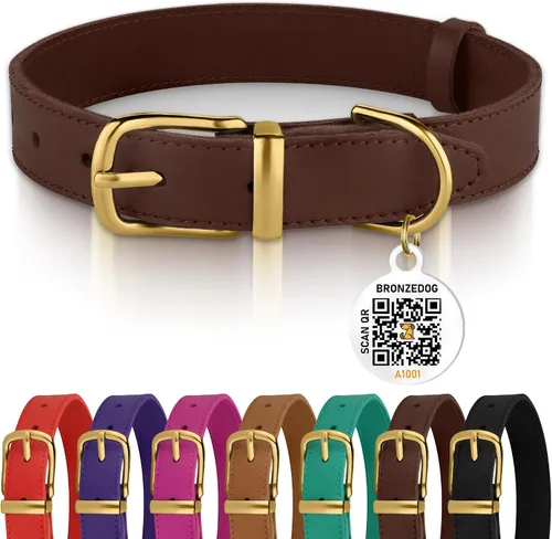 Vista 10 de BRONZEDOG Collar de cuero para perro con hebilla de metal, collares básicos duraderos para perros pequeños, medianos y grandes