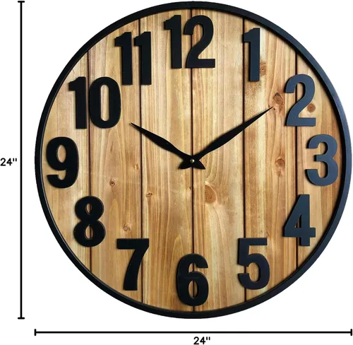 Vista 9 de Montoire Reloj de pared de granja de madera de 24 pulgadas, extra grande para decoración de sala de estar - Grandes relojes rústicos redondos