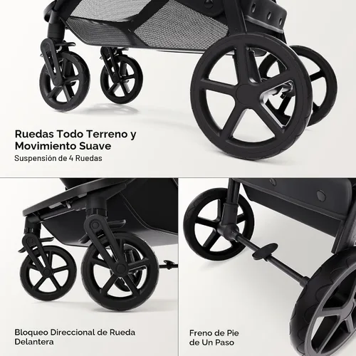 Vista 6 de Mompush Wiz - Cochecito 2 en 1 con adaptador Chicco, asiento reversible Caqui