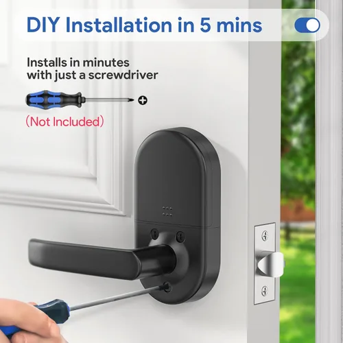 Vista 4 de Cerradura de puerta con teclado inteligente y asa: cerradura de puerta de entrada sin llave, digital electrónica, de código, fácil instalación
