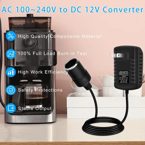 Vista 3 de inShareplus Convertidor de 12V 1A 12W CA a CC, adaptador de encendedor de cigarrillos de 12 voltios, CA 100~240V a CC 12V Adaptador de encendedor