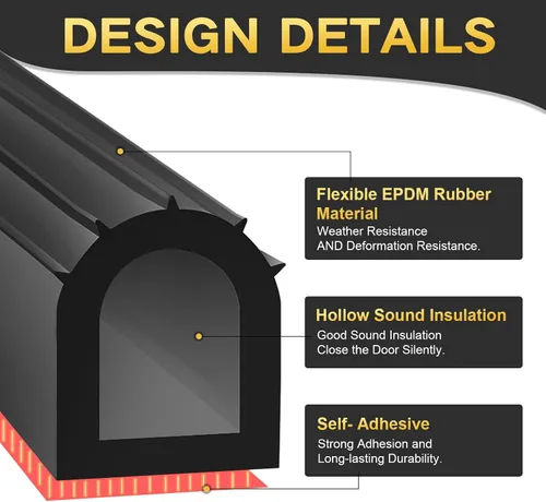 Vista 3 de Sello de goma para puerta en forma de D, burlete para puertas de camiones y cámper, tira de sello de goma autoadhesiva EPDM de 1 pulgada